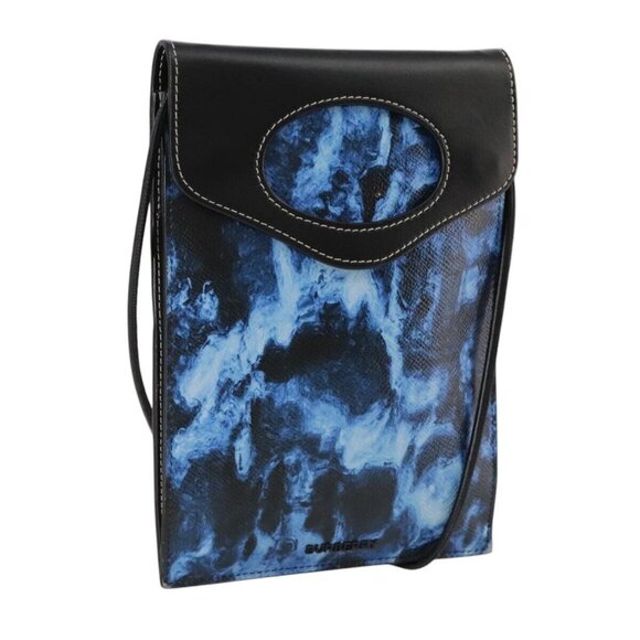 BURBERRY Shoulder Pouch Leather Blue Auth bs21586